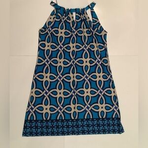 Taylor Womens Size 14 Blue Mosaics Sleeveless Midi Dress